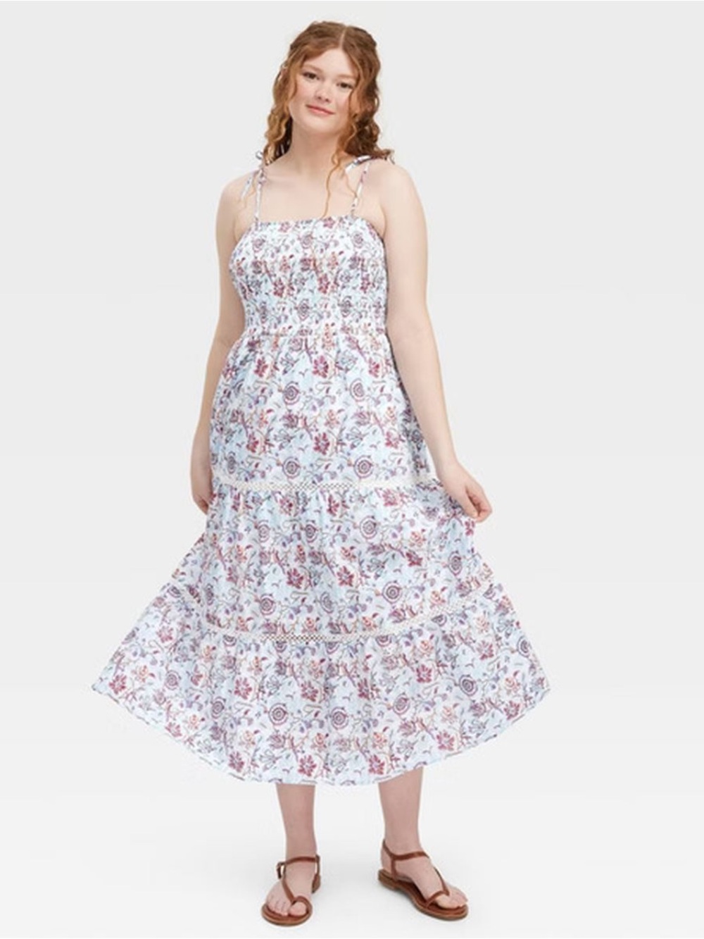 Roller Rabbit White Midi Dress with Pink Floral Print